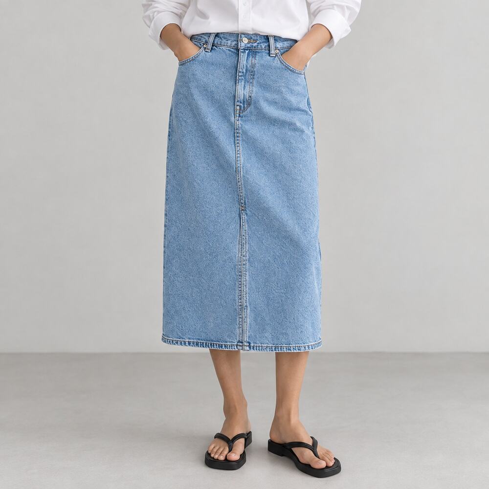 Coach Mid Denim Skirt Womens M Light Wash A-line Straight Midi NWT